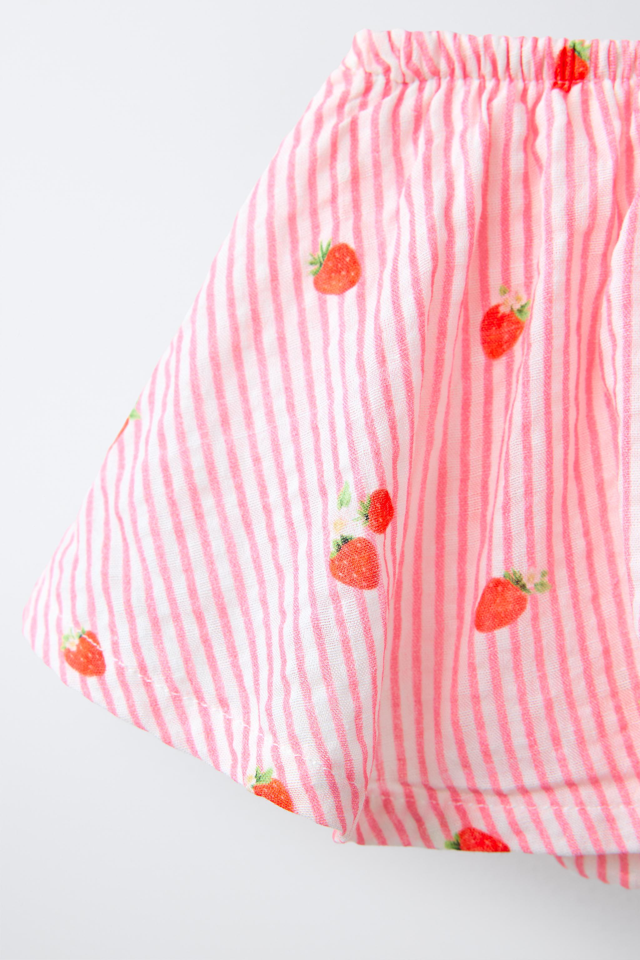CULOTTE-JUPE À RAYURES ET FRAISES